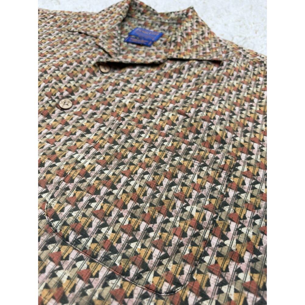 Pendleton Bamboo Shirt Mens Large Camp Collar Short Sleeve Geometric Aztec Brown - Picture 5 of 11